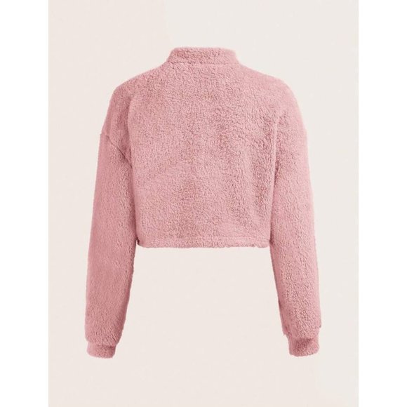 NEW (2) Solid Color Mock Neck Cropped Plush Sweaters Pink/White L - Picture 8 of 8